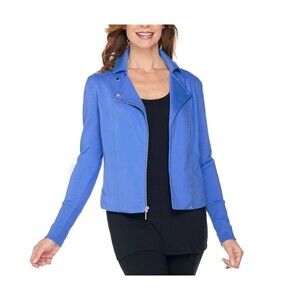 H By Halston Knit Moto Jacket Womens 24W Blue Asymmetrical Zip NWOT